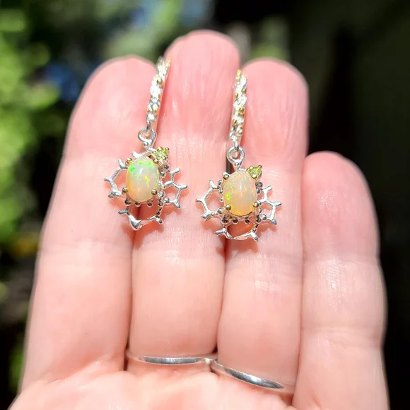 Opal & Peridot honeycomb sterling & gold Earrings - Picture 8 of 8